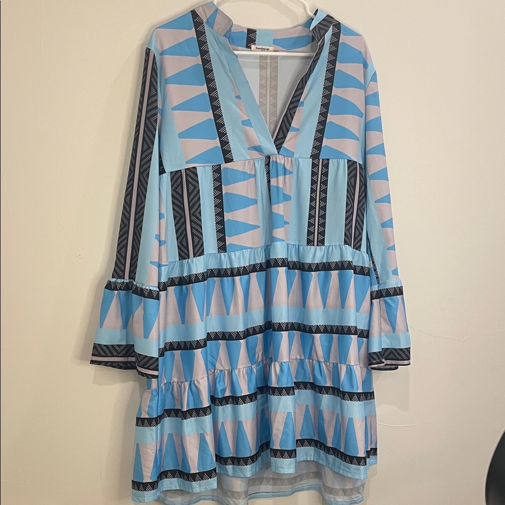 Sunday up Geometric Blue and Black Dress boho